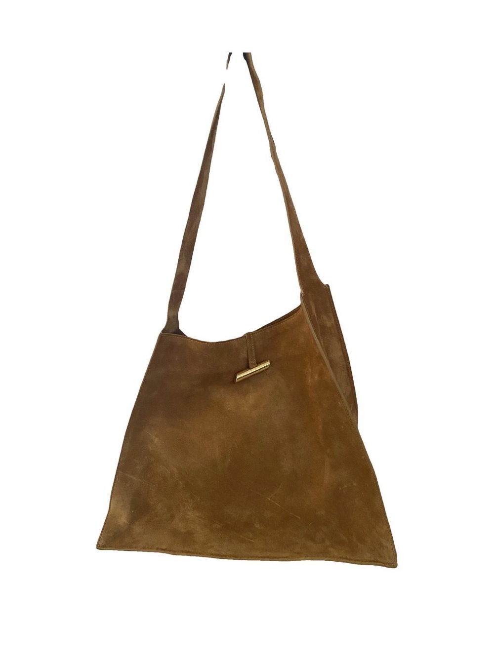 Liffner Tan Suede Slanted Hobo Bag